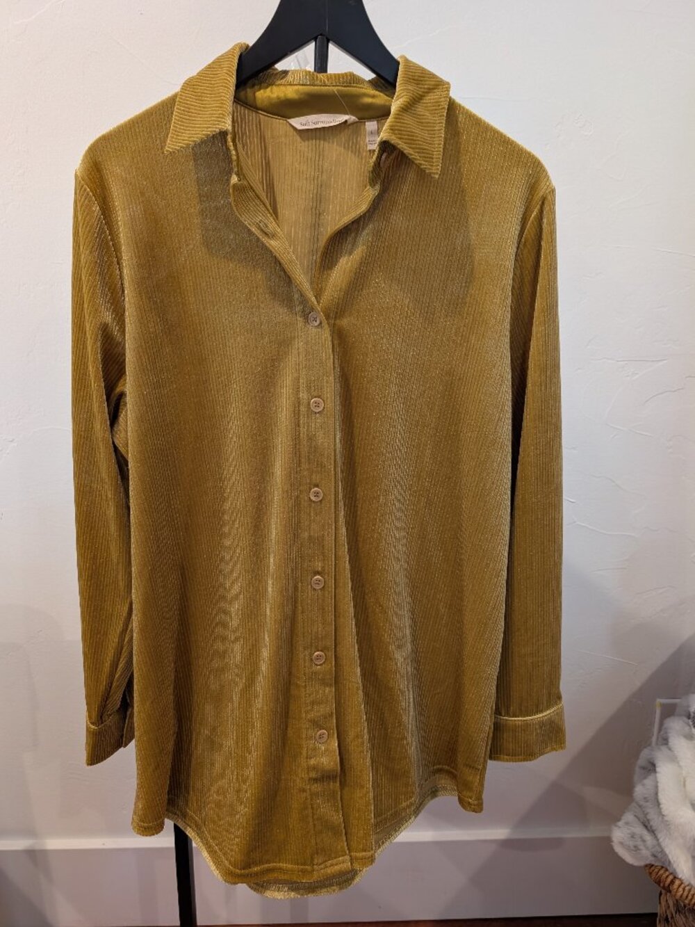 Soft Surroundings Textured Velvet Boyfriend Shirt • Amber Green • L (14/16) • NW